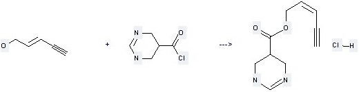 2-Penten-4-yn-1-ol and 1,4,5,6-tetrahydro-pyrimidine-5-carbonyl chloride can be used to produce C10H12N2O2*ClH